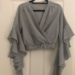 LF Striped Ruffle Sleeve Blouse (Medium)